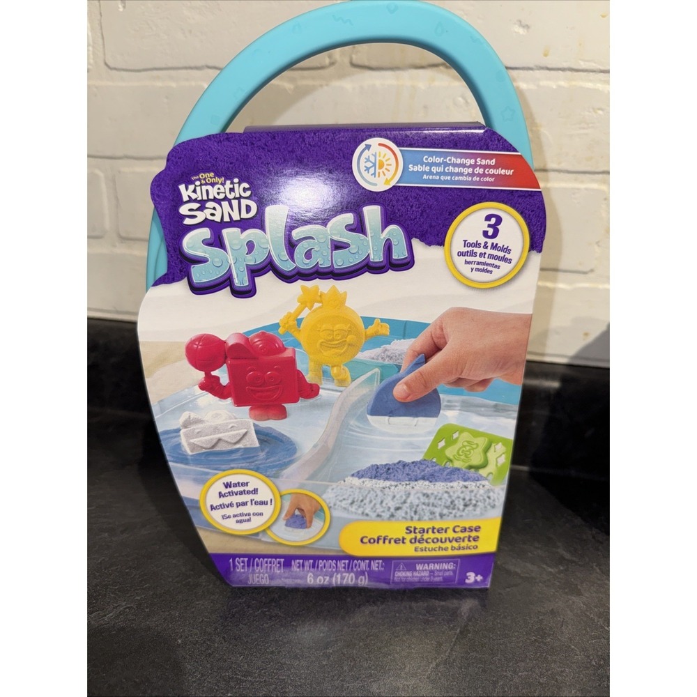 Kinetic Sand Splash Starter Case with 6oz Color-Change Play Sand 3 Tools & Molds